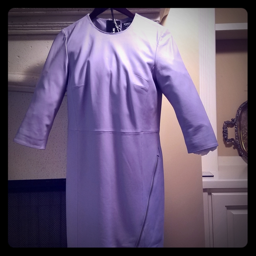 Lavender leather dress with asymmetrical zipper
